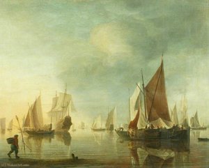 Shipping At Anchor Off The Shore In A Calm Sea — Hendrik Jacobsz Dubbels, Dutch Golden Age