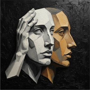 Fragmented Echoes Of Monolithic Souls In Obsidian And Ochre Gold — Laurent Fabre, Neo-abstract Art (modern Abstract Compositions)