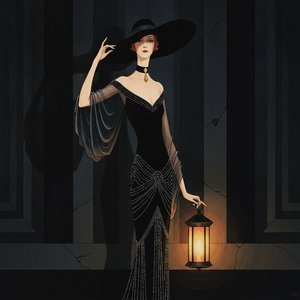 Lantern Light Amidst Charcoal Columns And Silk — Valentin Laurent De Courcey, Art Deco