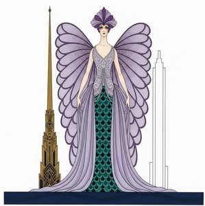Lavender Wings Amidst Gilded Spires And Teal Geometry — Valentin Laurent De Courcey