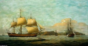 East Indiaman 'admiral Hughes' Off Jamestown, St Helena — Thomas Luny
