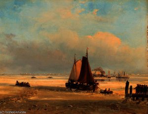 Men on a jetty pulling a vessel through the ice