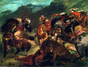 La Caza De Leones — Eugène Delacroix, Romanticismo