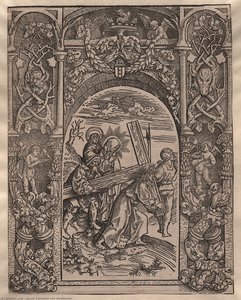 Calvary With Ornamental Frame — Jacob Cornelisz Van Oostsanen