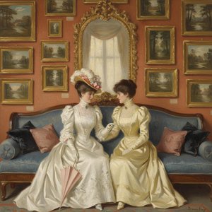 Whispers Of Gilded Serenity: A Singular Moment In Velvet And Lace — Marc Duvallier, Impressionism