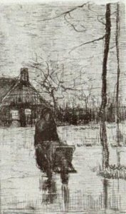 Woman With Wheelbarrow At Night — Vincent Willem Van Gogh