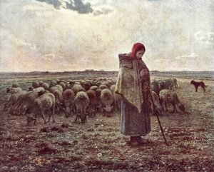 Shepherdess With Her Flock — Jean-françois Millet, Barbizon Realism