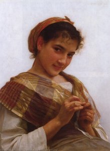 Portrait Of A Young Girl Crocheting — William-adolphe Bouguereau