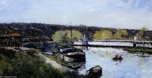 Barge On The Seine At Basd Meudon — Albert-charles Lebourg