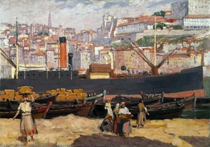 Boats Unloading On The Rio Douro — Joaquim Lopes De Barros Cabral