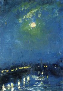 The River Thames, London, Moonlight — Lesser Ury