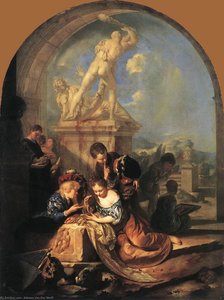Children Playing Before A Hercules Group — Adriaen Van Der Werff, Baroque