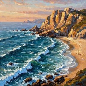 Gilded Horizons: The Monumental Dance of Sunlit Ochre Cliffs and Deep Teal Tides