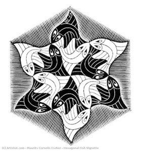 Hexagonal Fish Vignette — Maurits Cornelis Escher
