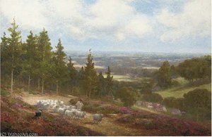 A Shepherd With His Flock At Shere, Near Dorking — Alexander Young