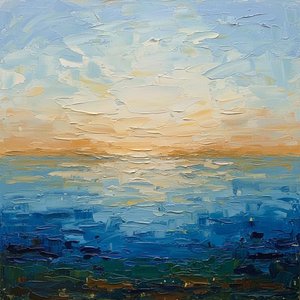 Ethereal Horizon: A Sculptural Study Of Golden Light And Deep Cerulean Tides — Christian Noiret, Contemporary Abstract