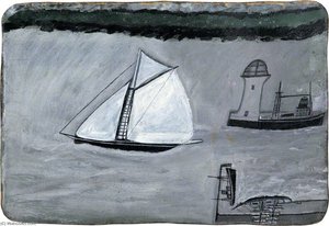 St Ives Harbour White Sailing Ship (recto) — Alfred Wallis