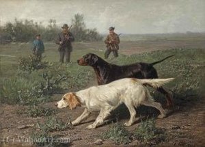 Staande honden two setters picking up a scent trail