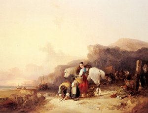 Unloading The Catch, Near Benchurch, Isle — William Shayer Senior