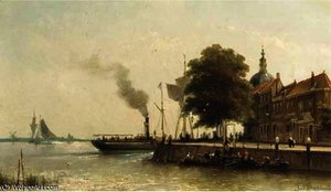 A Steamship Passing The Groot Hoofd, Dordrecht — Johannes Hermanus Koekkoek