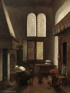 Interior With A Woman Seated By A Hearth — Jacobus Vrel
