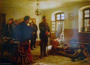 German crown Prince Friedrich Wilhelm contemplating the corpse of French general Abel Douay, Franco-Prussian War, (1870)