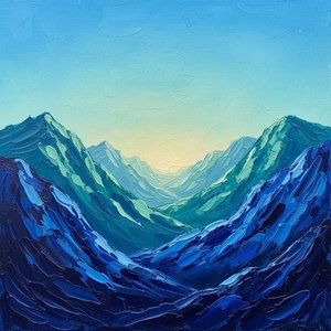 Ethereal Midnight Valleys: A Monumental Study In Impasto Blue And Luminous Horizon — Christian Noiret, Contemporary Abstract Painting