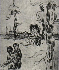 Carriage And Two Figures On A Road — Vincent Van Gog, Post-impressionism