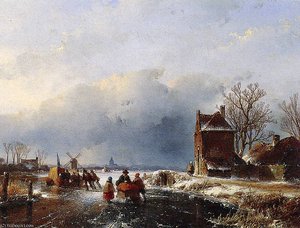 Merriment On Ice 3 Sun — Andreas Schelfhout, Romanticism