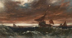 Fishing Smacks And Sailing Ships On A Stormy Sea — George Sheffield Junior