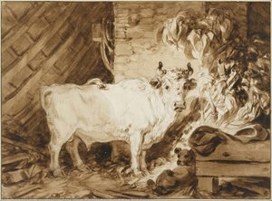 Weißer Bulle Und Ein Hund In Einem Stall — Jean-honoré Fragonard, Rokoko