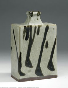 Vase With Trailed Dark Green Glaze Design — Hamada Shōji