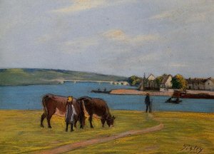 Cows By The Seine At Saint Mammes — Alfred Sisley