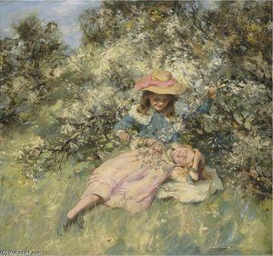 Children Amongst Spring Blossom — William Stewart Macgeorge