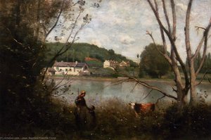Cowherd And Her Child — Jean-baptiste-camille Corot