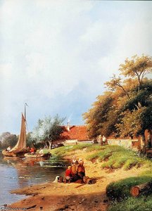 Summer River Landscape Sun — Charles Henri Joseph Leickert