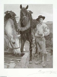 Horses At The Watering Trough — Henry Wolf