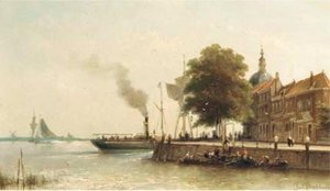 A Steamship Passing The Groot Hoofd, Dordrecht — Johannes Hermann Barend Koekkoek