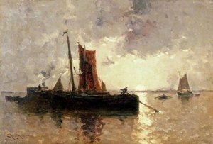 River Scene with Shipping