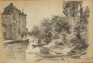 River And Fortified Gate — John Ottis Adams