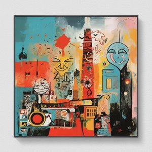 Fragmentierte Echos Einer Urzeitlichen Landschaft In Cyan Und Zinnobergold — Laurent Fabre, Neo-abstrakte Kunst
