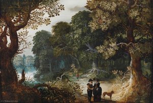 An elegant couple strolling through the forest