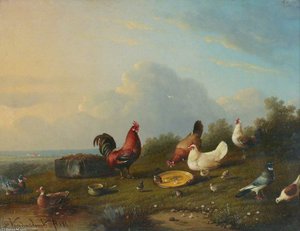 Domestic Fowl In A Landscape