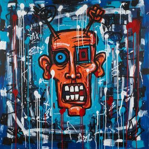 Fragmented Iconography: A Visceral Descent Into Cobalt Chaos And Crimson Drips — Laurent Girard, Graffiti / Street Art