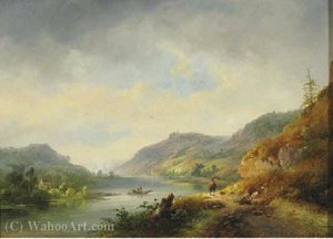 A river winding through hills, a town in the distance