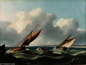 Dutch Fishing Boats Off The Coast — Thomas Buttersworth