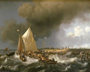 Boats In A Storm — Ludolf Backhuysen I