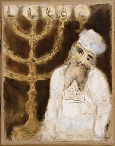Aaron In Front Of The Golden Candlestick With Seven Branches, Executed As Prescribed By Lord — Marc Chagall, Naive Expressionism Naïve Art