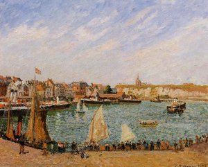 Afternoon, Sun, The Inner Harbor, Dieppe — Camille Pissarro, Impressionist Style