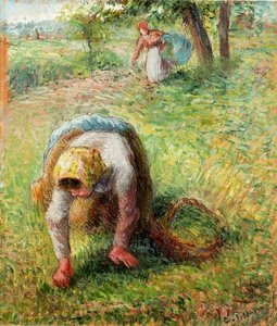 Peasants Gathering Grass — Camille Pissarro, Impressionism